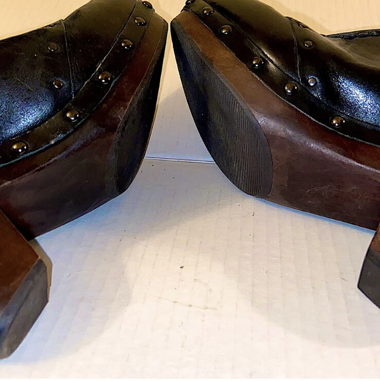 Earthies Mujer Friburgo Cuero Negro Tachonado Sin Cordones Tacones Altos Mules 7 B Foto 4 de 4