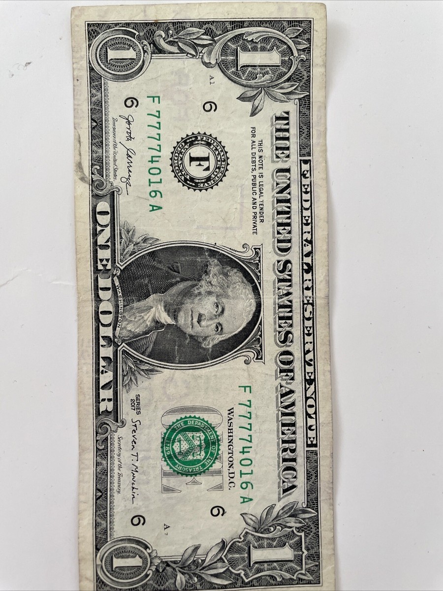 FANCY LUCKY 7777 SERIAL NUMBER ONE DOLLAR BILL 4 In A Row Nice
