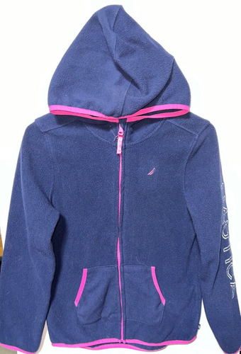 Girls Nautica logo sweater long sleeve size XL (16) blue pink hooded full zipper - Picture 1 of 5