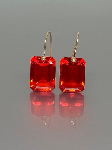 Pendiente rectangular colgante de ópalo de fuego mexicano plata de ley regalo de Navidad - Imagen 1 de 6