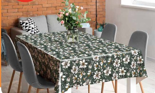 Tablecloth by the Metre Oilcloth Washable Stroh-Effekt White Flowers 1220-3 - Picture 3 of 3