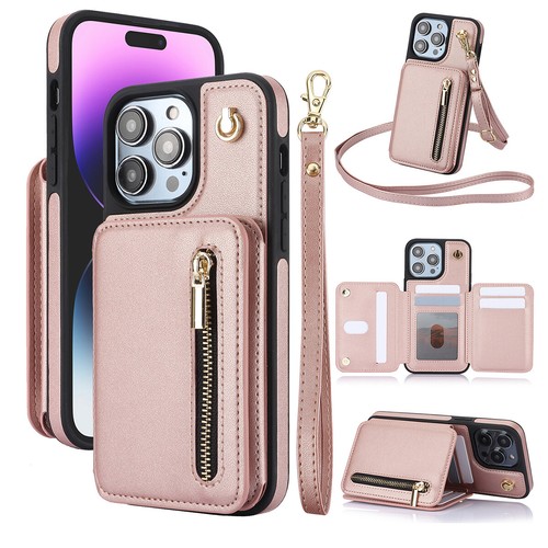 Funda tipo billetera de cuero para tarjetas para iPhone 16 Pro Max 15 14 13 12 correa bandolera - Imagen 52 de 78