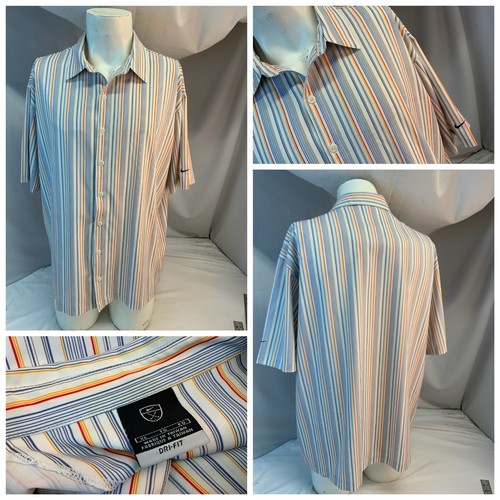 Nike Golf Dri-Fit Button Front SS Sleeve Shirt XL Orange Stripe Poly YGI K1-639 - Bild 1 von 10