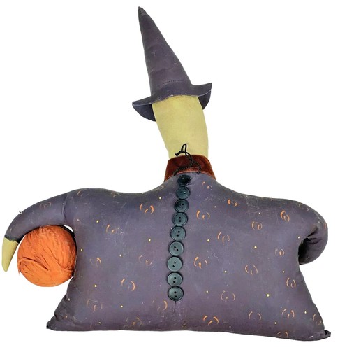 Primitive Folk Art Doll Halloween Witch Warlock Cat Plush Farmhouse - Picture 2 of 7