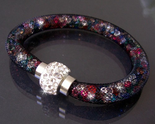 Collier Kette Armband Strass Netzschlauch Magnetverschluß Edelstahl Damen VS16 - Bild 60 von 96