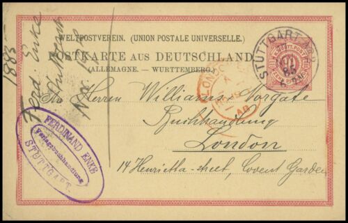 Postal History: Germany. Stuttgart To London, 1885. Ferdinand Enke Cachet. k14 - Afbeelding 1 van 2