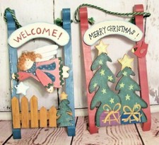 Set of 2 Wooden Winter Christmas Sled Wall Decorations 13" X 6.25" X 1.75"