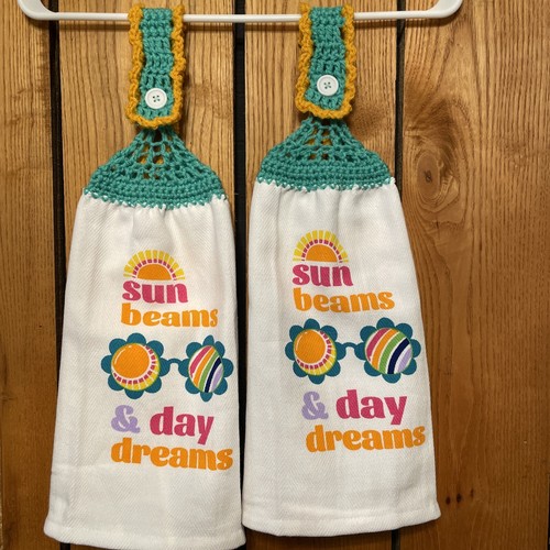 2 toallas colgantes de plato de crochet de doble cara rayos de sol soñas diurnas primavera verano primavera - Imagen 4 de 5