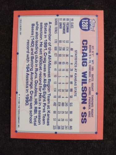 1991 Topps Traded Craig Wilson #128T Team USA Baseballkarte - Bild 2 von 2