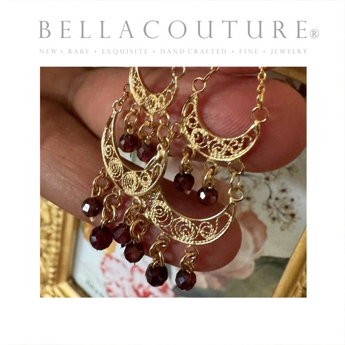 $599NEW BELLA TURQUOISE 14K YELLOW GOLD FILIGREE CHANDELIER DANGLE DROP EARRINGS - Picture 9 of 24