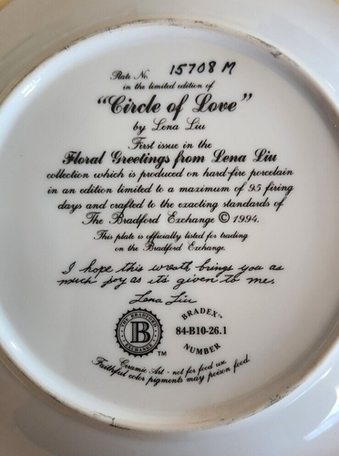 Plato Circle of Love de Lena Liu Bradford Intercambio Butterfly Plate Peonies 1994 - Imagen 3 de 6