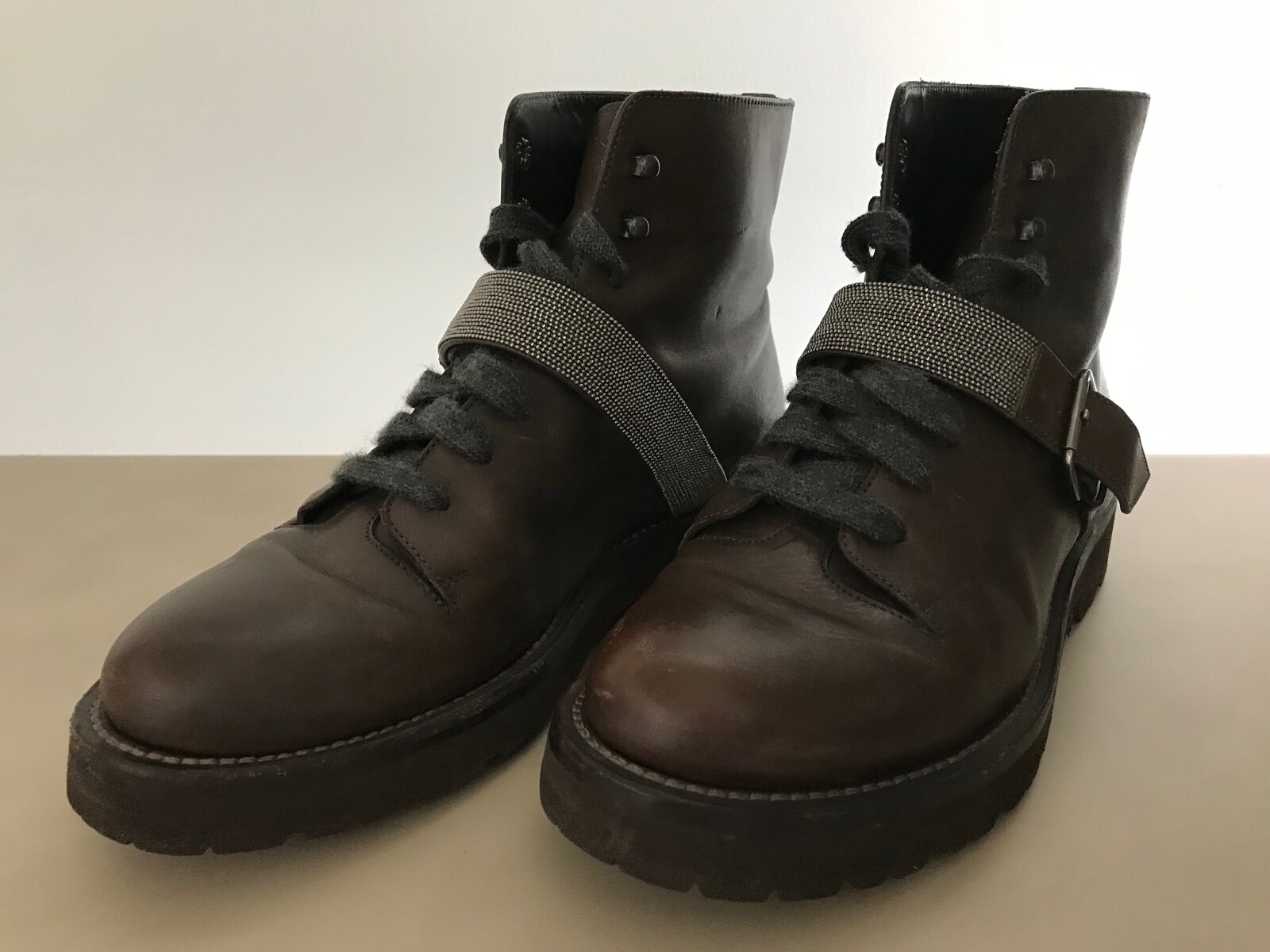 BRUNELLO CUCINELLI Stiefel Bergsteigerstiefel Munilibesatz braun, Kaschmirsenkel BRUNELLO CUCINELLI Stiefel Bergsteigerstiefel Munilibesatz braun, Kaschmirsenkel