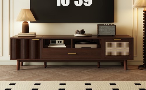 Wood TV Stand for 75" TVs, Modern TV Consoles Storage Cabinet for Living Room - Picture 19 of 24