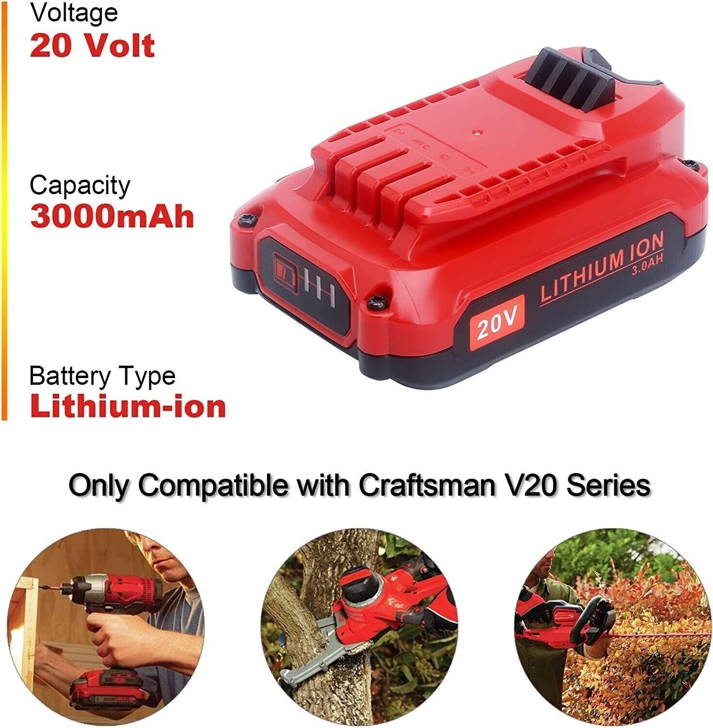 For Craftsman CMCB2011 3.0ah (30Wh) V20 20V MAX LithiumION Battery