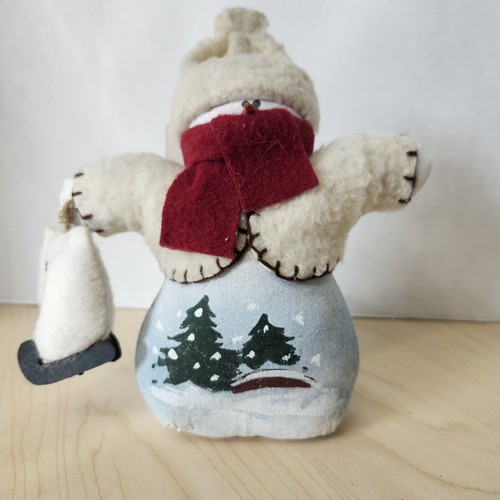 Muñeco de nieve de pie hecho a mano tela de Navidad con peso inferior bufanda y sombrero 7" de alto - Imagen 1 de 8
