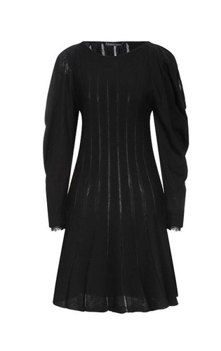 ALBERTA FERRETTI 100% WOOL BLACK KNIT DRESS W LACE SHOULDER DETAIL SZ IT 46 / 14 - Picture 12 of 13