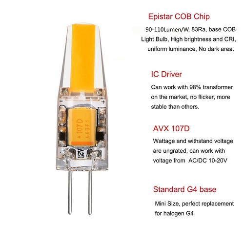 10X 20X Dimmbare G4 LED 1505 COB Glühbirnen Kapsel ACDC 12V 6W Kaltes Warmweiß - Bild 3 von 22