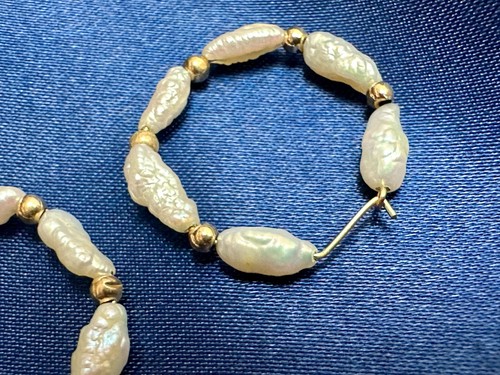 Süßwasserperlen Perlen Creolen Vintage 14 Karat Gold Ohrringe - Bild 7 von 18