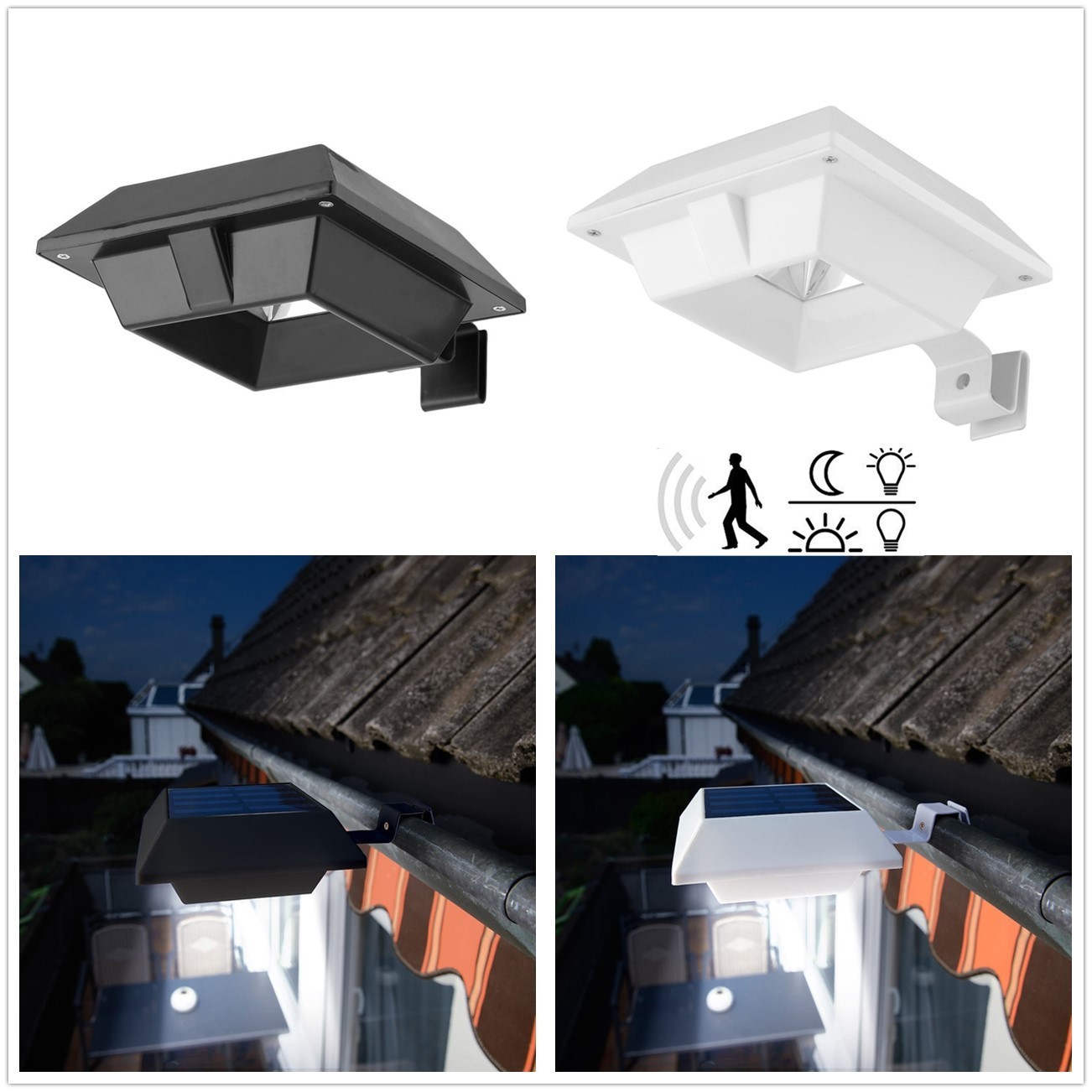 4Stk.Solar Dachrinnen Leuchten Solarlampe 12LEDs Gartenleuchte Zaun Sicherheits