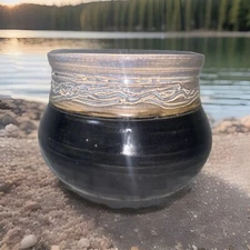 Vtg Hand Crafted Pottery Signed J Lares Bowl/Planter Bamboo Heavy