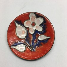 Vintage Perli Metall Handarbeit Enamel Brooch Flower Germany Modernist