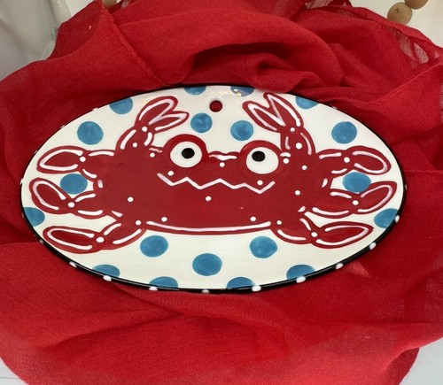 Crab Plate Clay Chick Creations Ceramic Oval Decorative Wall Hanging 9" W x 6" T - Picture 5 of 5