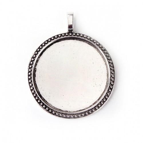 5 Cabochon Fassungen Anhänger rund antik silberfarben Punktmuster passend für 40 mm Durchmesser - Bild 1 von 3