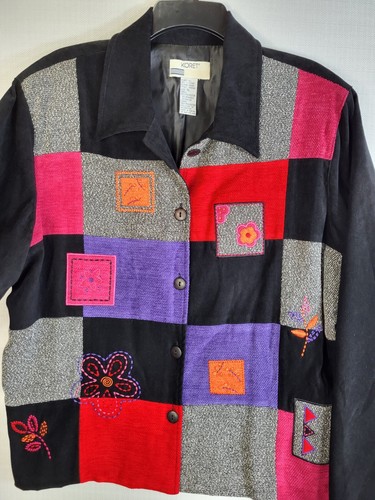 Koret Patchwork Vtg 80’s Flower Black Jacket Blazer Women’s XL Grannycore Boho - Picture 2 of 5