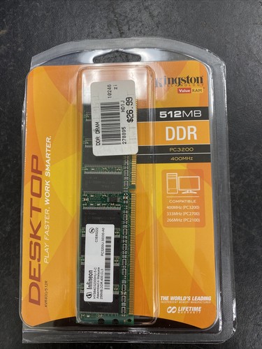 Kingston ValueRAM 512MB 400MHz PC3200 DDR Desktop Memory (KVR400/512R) - Picture 1 of 7