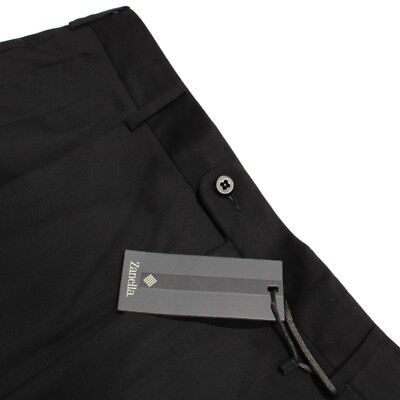 Zanella Platinum NWT Pleated Dress Pants Size 34 US Bennett In Solid Black Wool