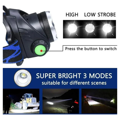T6 Headlamp Rechargeable 350000LM LED Zoom Headlight Head Torch USB Line New UK - Picture 4 of 6