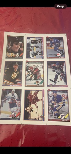 1991 Topps & Bowman Hockey Pre Production Sample Card Sheet 9 Cards In All