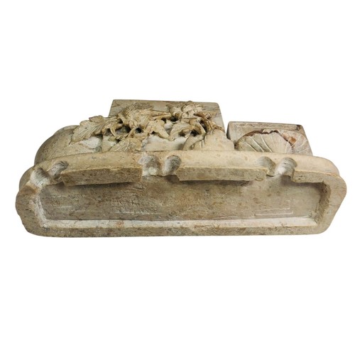Handgeschnitzte chinesische Doppelbox aus Speckstein, Vase, florales Design mit Deckel Marmorsockel - Bild 15 von 23