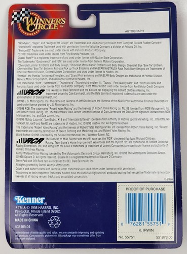 Winner's Circle Kenny Irwin #27 Die Cast 1:64 Stock Car 1997 Kenner G I Joe Ford - Picture 4 of 6