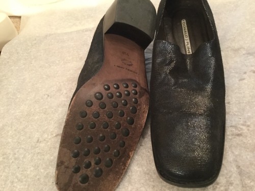 Donald J Pliner Navy Blue metallic leather Block Heel Loafers Size 91/2 N - Picture 3 of 6