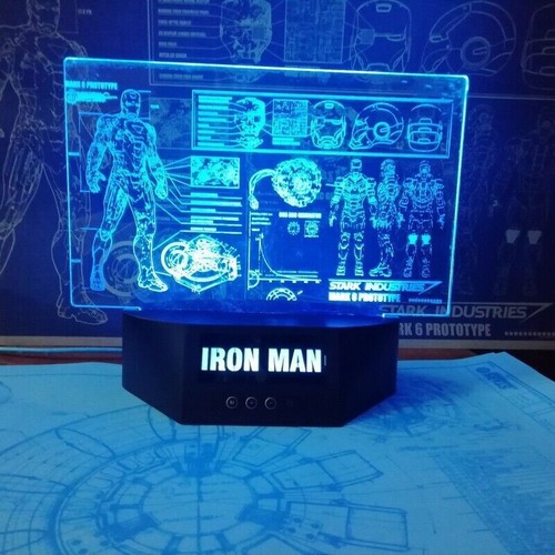 6 Colors Iron Man Reactor Holographic Clock Night Light LED Table Lamp USB 3D - Picture 17 of 18