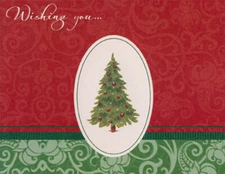 Designer Greetings Evergreen Tree in Oval Frame Box of 18 Christmas Cards