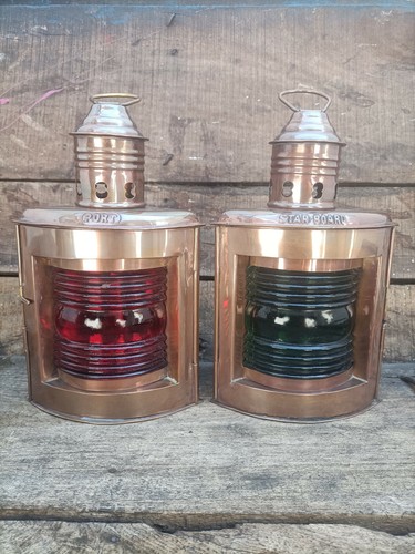 Paar Antik Messing Port Und Starboard Öl Laterne Handgefertigt Authentisch Lampe - Afbeelding 3 van 7