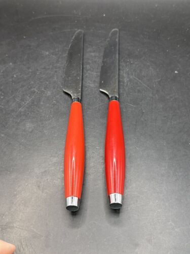 2 couteaux de dîner rouge écarlate Fiesta Homer Laughlin poignée ronde vaisselle - Photo 1/4