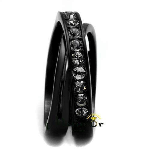 Stainless Steel Black Ion Plated .96 Carat Crystal Fashion Ring Women's Sz 5-10 - Picture 4 of 6