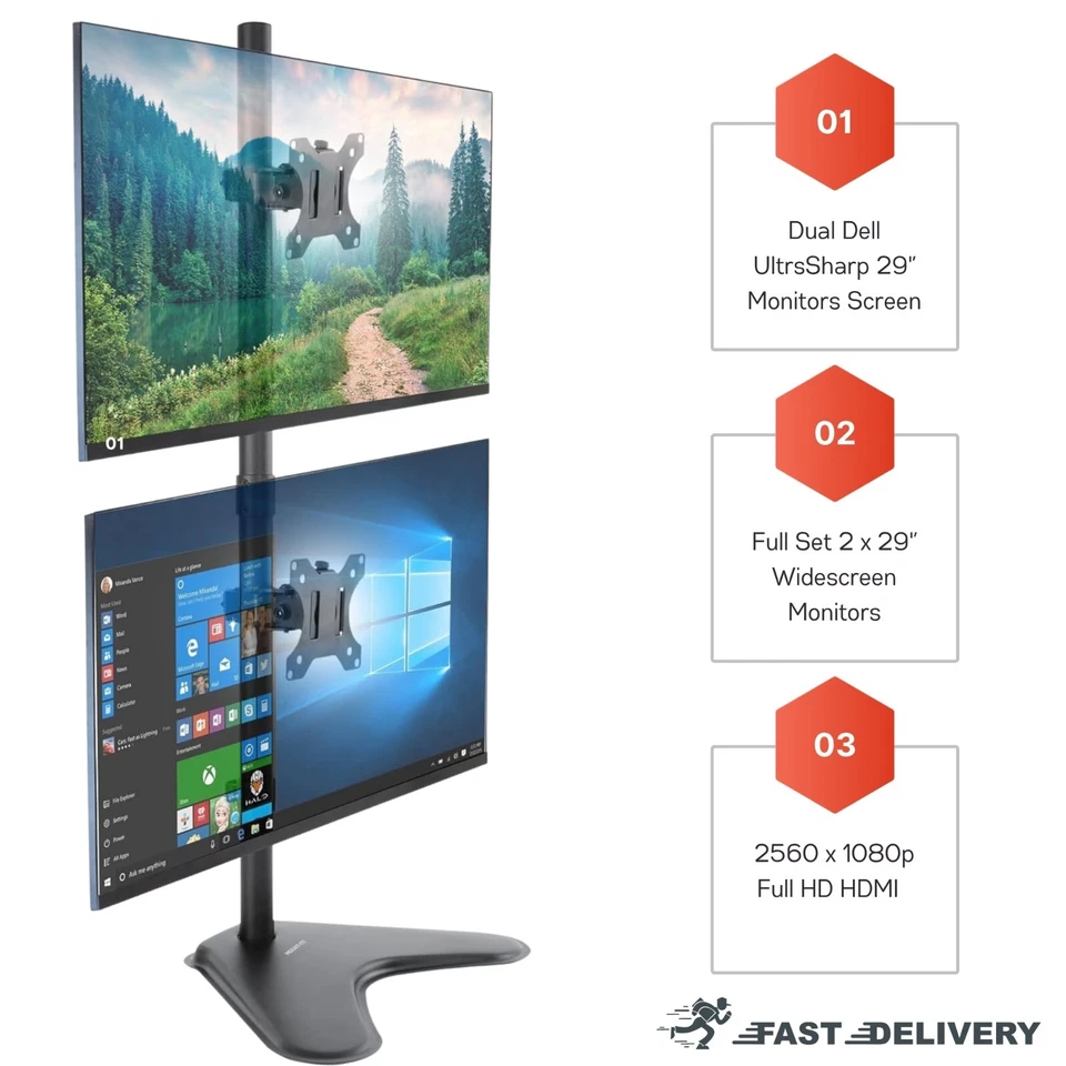 Dell UltraSharp Dual Monitor 2 x 29'' HDMI QUAD 2560 x 1080 Pixel HD with Stand - Image 2 of 4