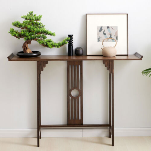 2-Layer Vintage Console Table Sofa Side Table Entryway Table Bamboo Shelf New US - Picture 1 of 9