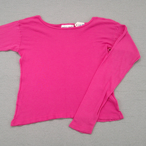 Girls Top Pink Plain Basic Long Sleeve Round Neck Shirt Stretch School Dance Tee - Picture 2 of 15