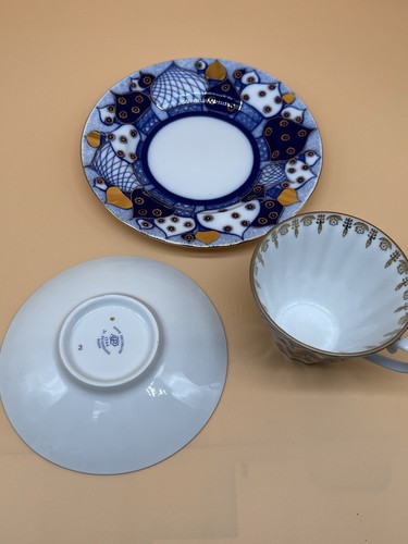 VTG USSR Imperial Lomonosov Church Bell Russian Domes Tea Cup Saucer Trio Set - Picture 8 of 19