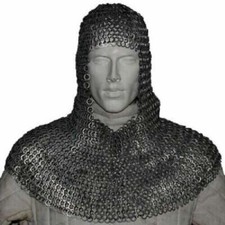 Flat Riveted With Flat Warser Chain mail shirt 10 mm Medieval Coif X-Mas Gift