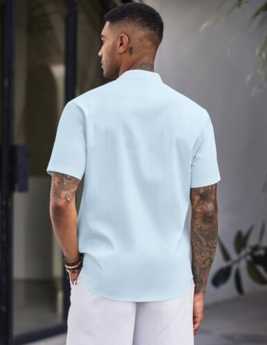 Men's Wrinkle Free Button Down Shirt Summer Short Sleeve Lightweight Regular ... - Picture 4 of 6