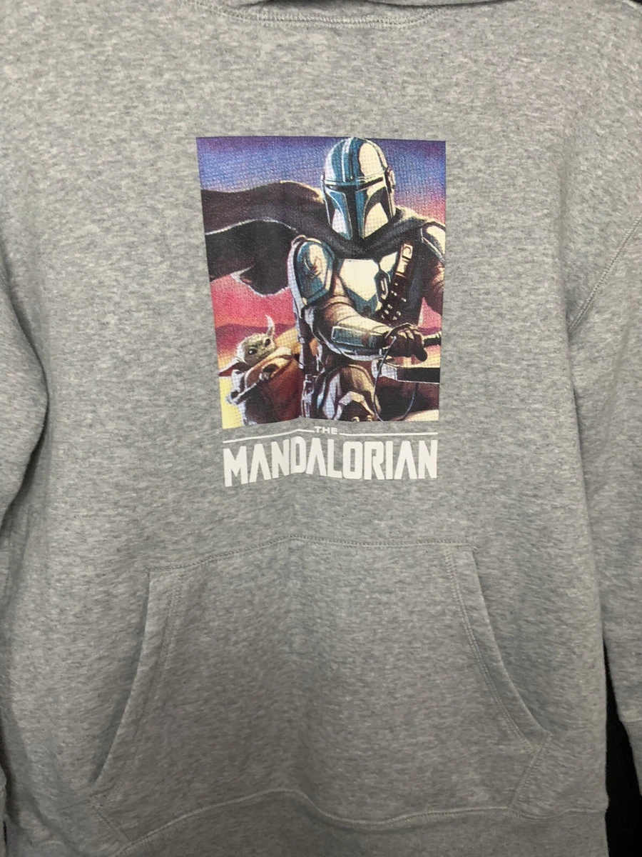 Star Wars The Mandalorian Boys Large 10 12 Gray Pullover Hoodie