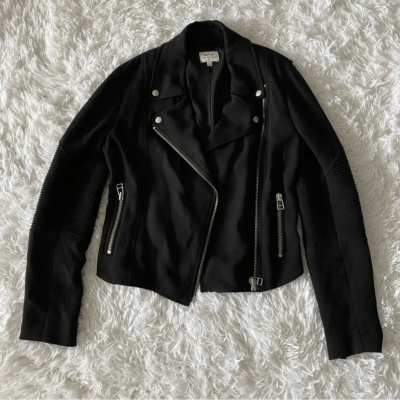 Aritzia Brand Wilfred Black Fabric Knit Motorcycle Jacket