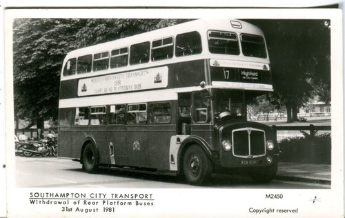 UK Southampton City Transport Route 19 Double Decker Bus old real photo postcard