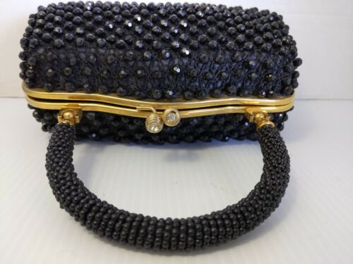 Vintage 60's Princess Charming BY ATLAS Black Crochet Beaded Net Box Purse EUC - Picture 3 of 7
